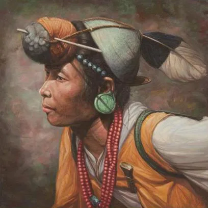 Original Art Oil Painting Portrait Chinese woman on canvas 30x30