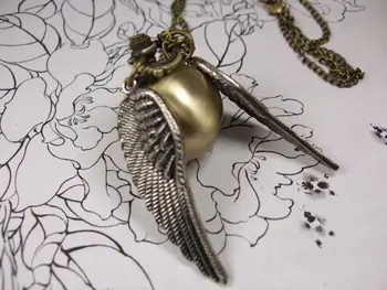 

handmade nitch ball Necklace Pendant Bronze golden wing Chain Antique women men cosplay toy lady new Pocket Watches quartz watch