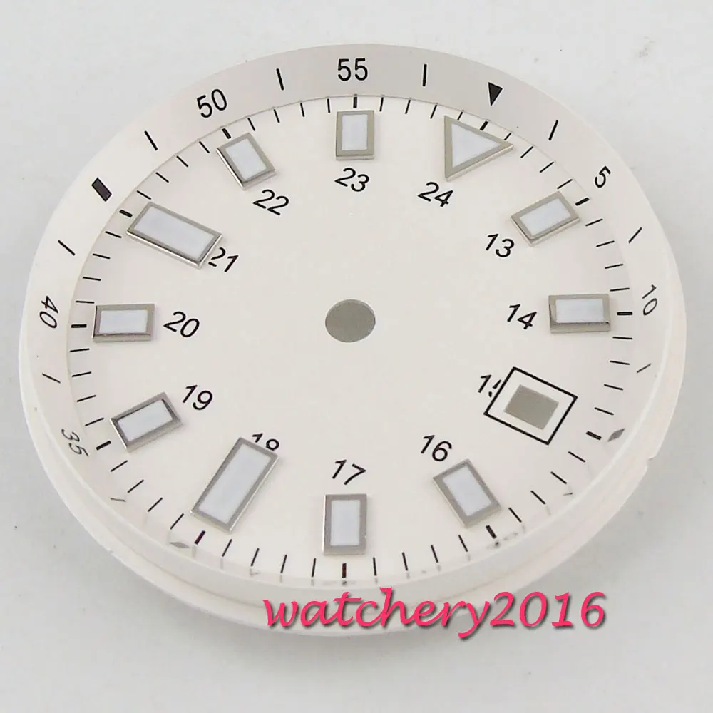 33mm White Sterile Watch Dial Luminous marks Date fit for 2824 2836 Miyota 8215 8205 Movement | Наручные часы