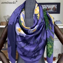 Большие шарфы 130*130 см Женская Роскошная брендовая бандана квадратный шелковый шарф с модным принтом хиджаб женские шарфы шали оптом