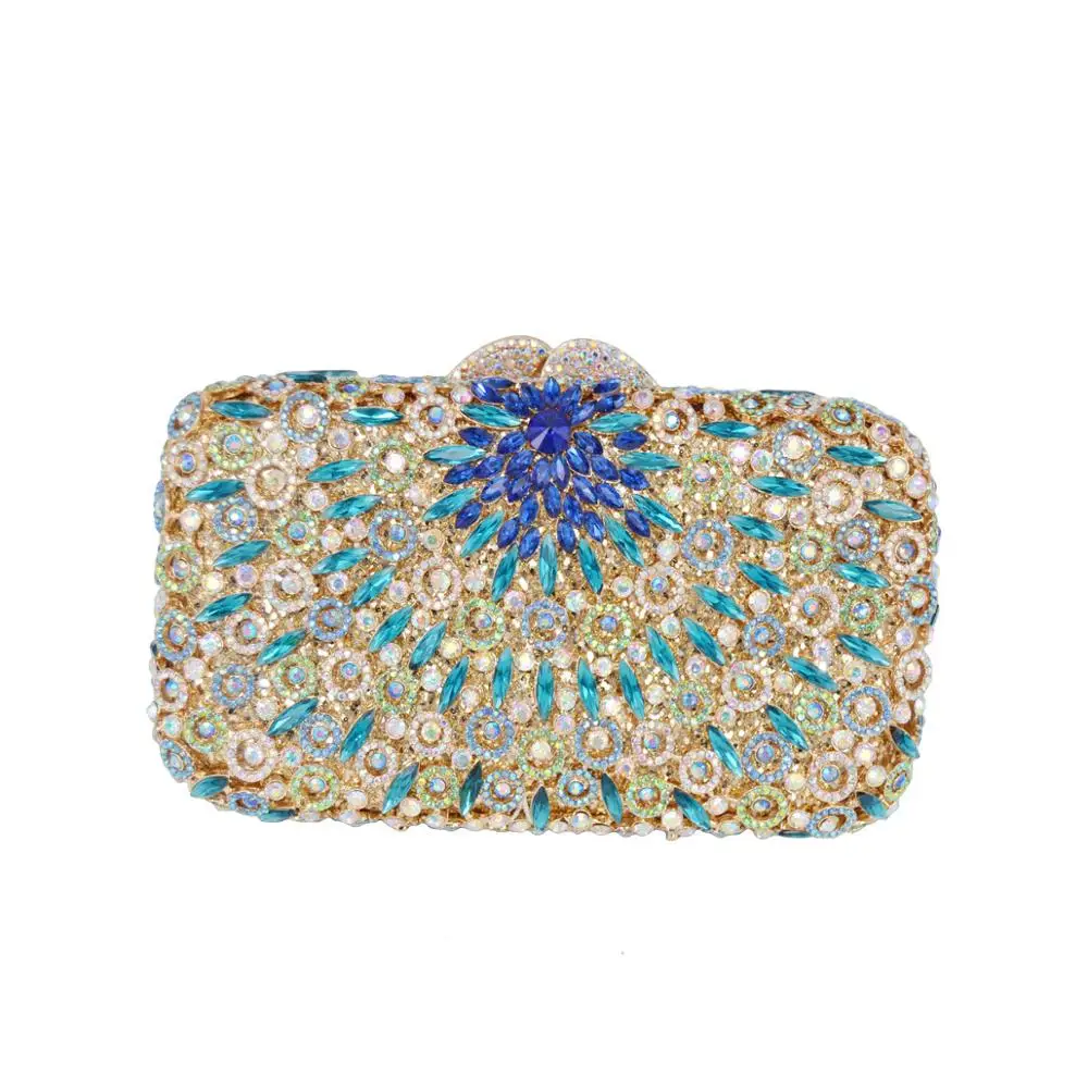 

Women Elegant Crystal Evening Handbags Metal Box Bridal Party Clutch handmade Clutch Shoulder Bag Cocktail Prom