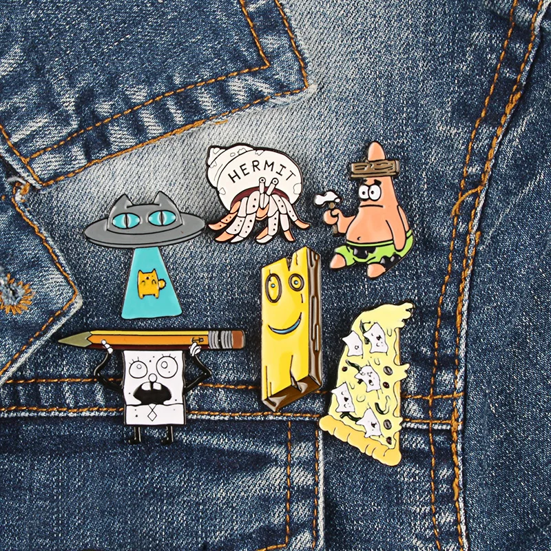 Мультфильм Аниме персонаж Патрик звезда отшельник брошь Краб леди губка детская брошь ювелирные изделия джинсовая рубашка детский подарок