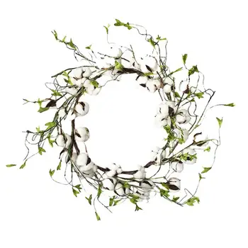 

Christmas Decorating Props Cotton Farmhouse Decor Simulated Dry Cotton Green Leaf Wreath Lintel Wreath