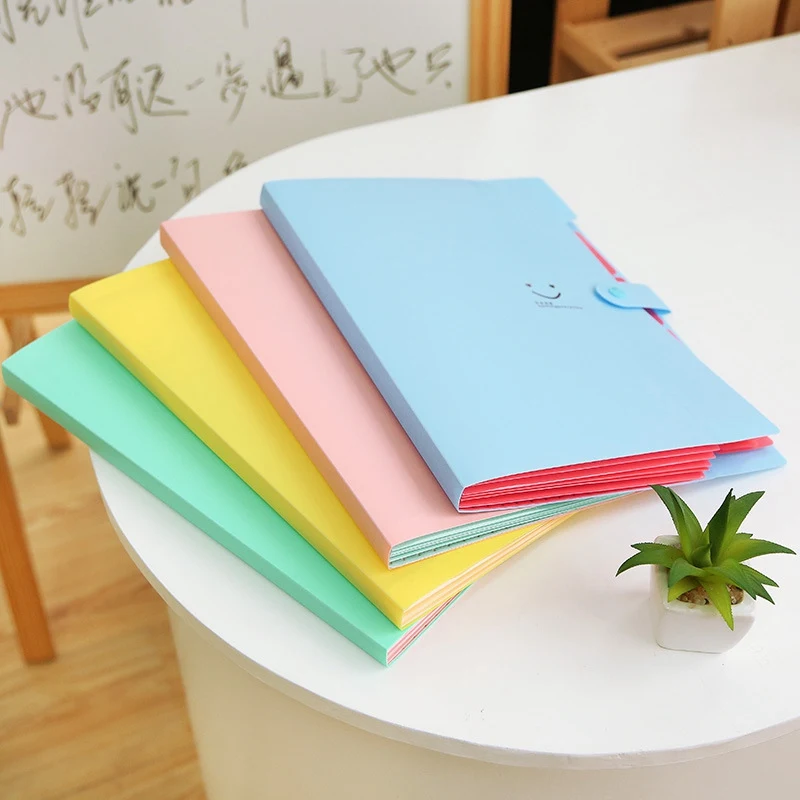 

New Korean Stationery Simple Multi-layer Information Papers Buckle Buckle A4 Folder Candy Color File Storage Folder