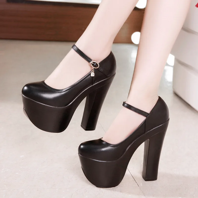 Black Platform High Heels Wedding Shoes Bride New Women's Pumps Platform Shoes White Split Leather For Ladies Dance Shoe