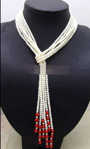 

huij 004729 SALE 4mm White round natural Coral 3 strands Long 45" Necklace
