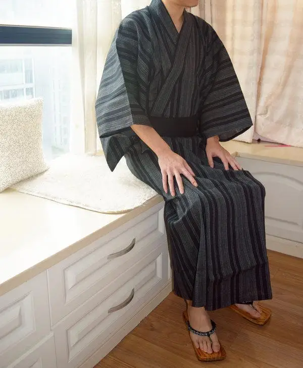 Японское традиционное мужское кимоно с Obi косплей костюм на Хэллоуин винтажная одежда для сценического шоу классическая одежда самурая хаори - Цвет: Black C