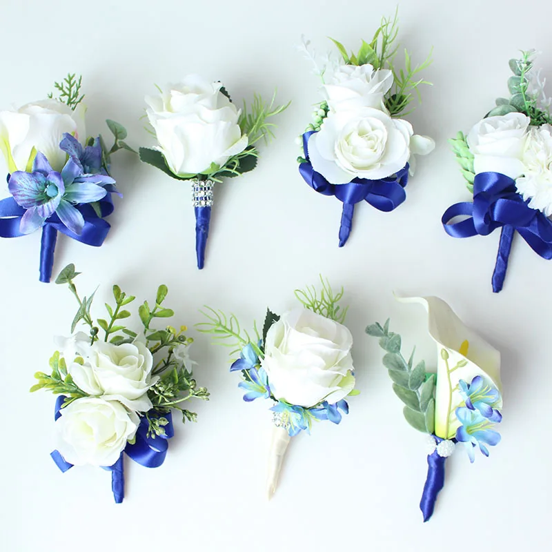 wedding boutonniere white blue groom suit decor (37)