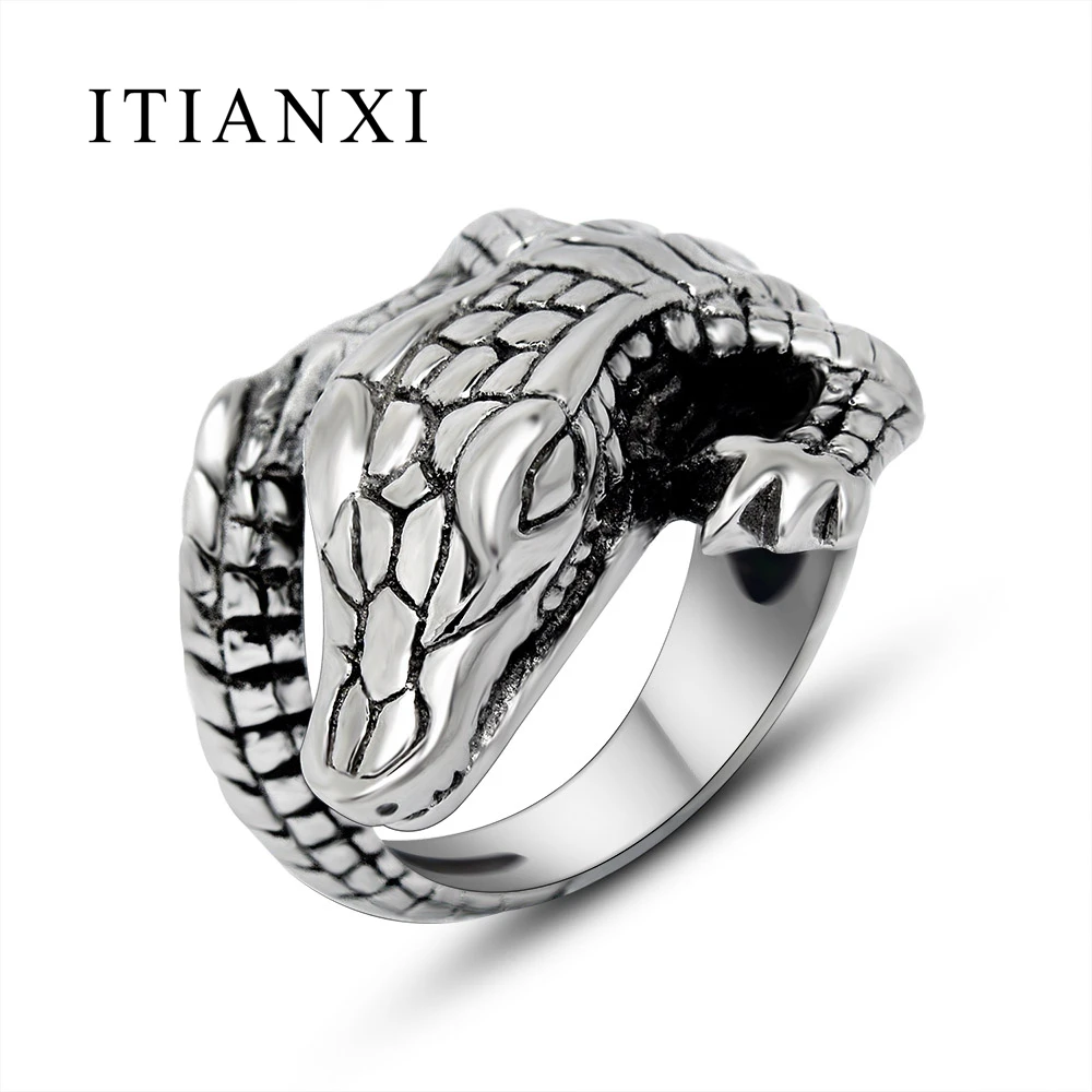 ITIANXI Titanium Stainless Steel Men's Fashion Crocodile Ring Male Men