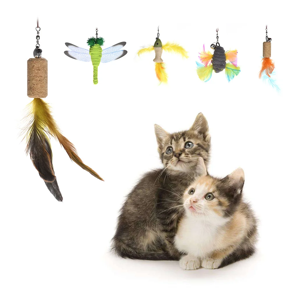 5 шт. красочный Котик-тизер Chaser перо Замена Pet Catcher палочка перо Заправка интерактивный Забавный Милый играть тренироваться игрушка