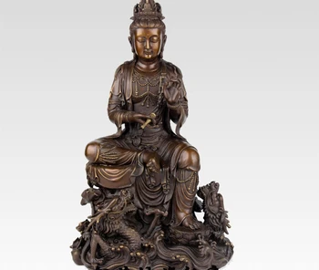 

16" China Tibet Bronze Lotus Guanyin Kwan-yin Bodhisattva Buddha Brass Statue