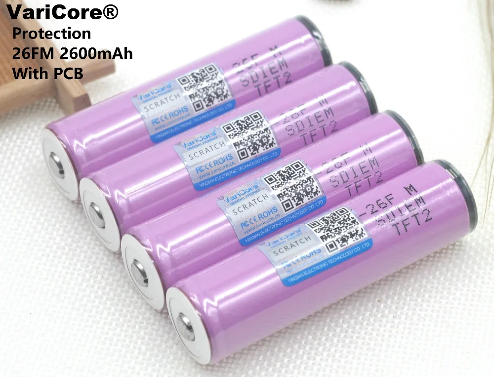 

VariCore 12PCS Protected New 18650 ICR18650-26FM 2600mAh Li-ion 3.7v Battery With PCB For Flashlight