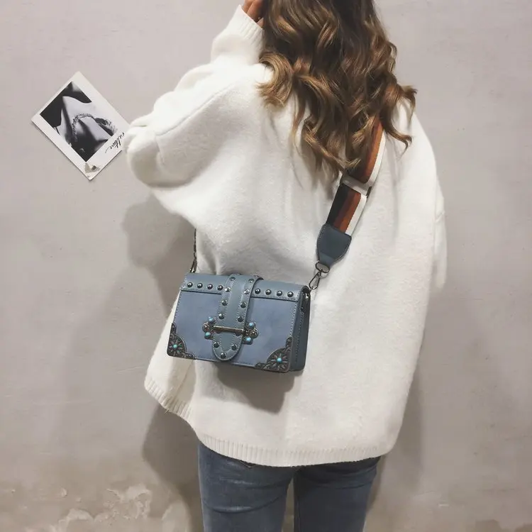 Осень и зима новая модная Высококачественная женская сумка-мессенджер с заклепками и бриллиантами, однотонные вечерние сумки через плечо