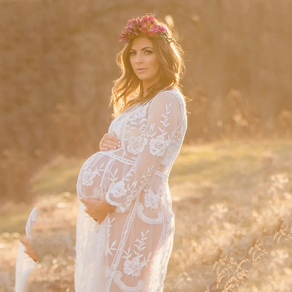 

Lace Pregnant Women Maternity Clothings Photography Photo Dress Three Quarter Sleeves Maternity Party Costume Dresses Vestido