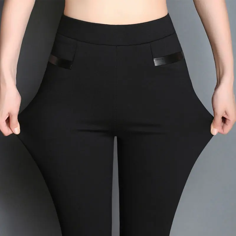 M-4XL весна и осень стиль, женские брюки, женские с высокой талией, черные и белые брюки, толстый размер, тонкие брюки-карандаш