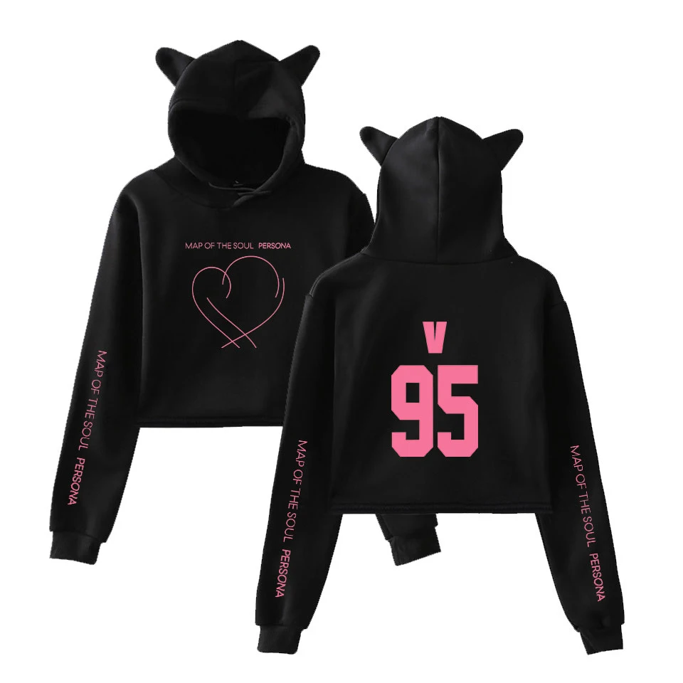 Карта души Persona KPOP Cat укороченные толстовки Женская мода с длинным рукавом пуловер капюшоном укороченный Топы Горячая распродажа