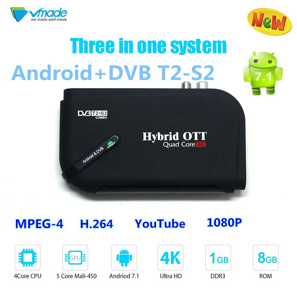 Android 7,1 ТВ приставка DVB T2 S2 спутниковый эфирный приемник смарт-медиаплеер Amlogic S905D DVB T2+ DVB-S2 комбо KIII приставка