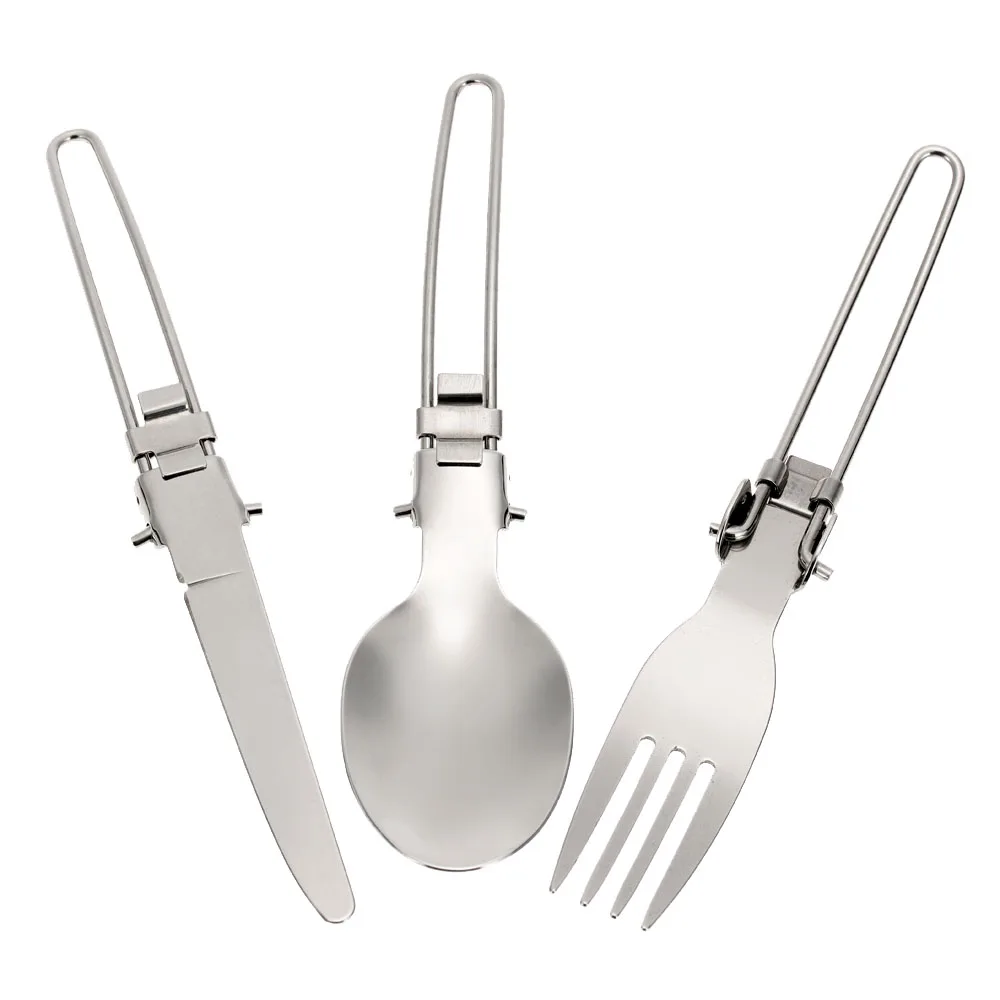 

Foldable Stainless Steel Tableware Sets Knife Fork Spoon Portable Cutlery Cookware Abrasion-resistant Outdoor Camping Picnic