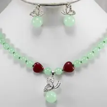 Красивые украшения зеленый драгоценный камень ожерелье бабочки кулон серьги кварц изысканные свадебные широкий часы Крылья женские королева