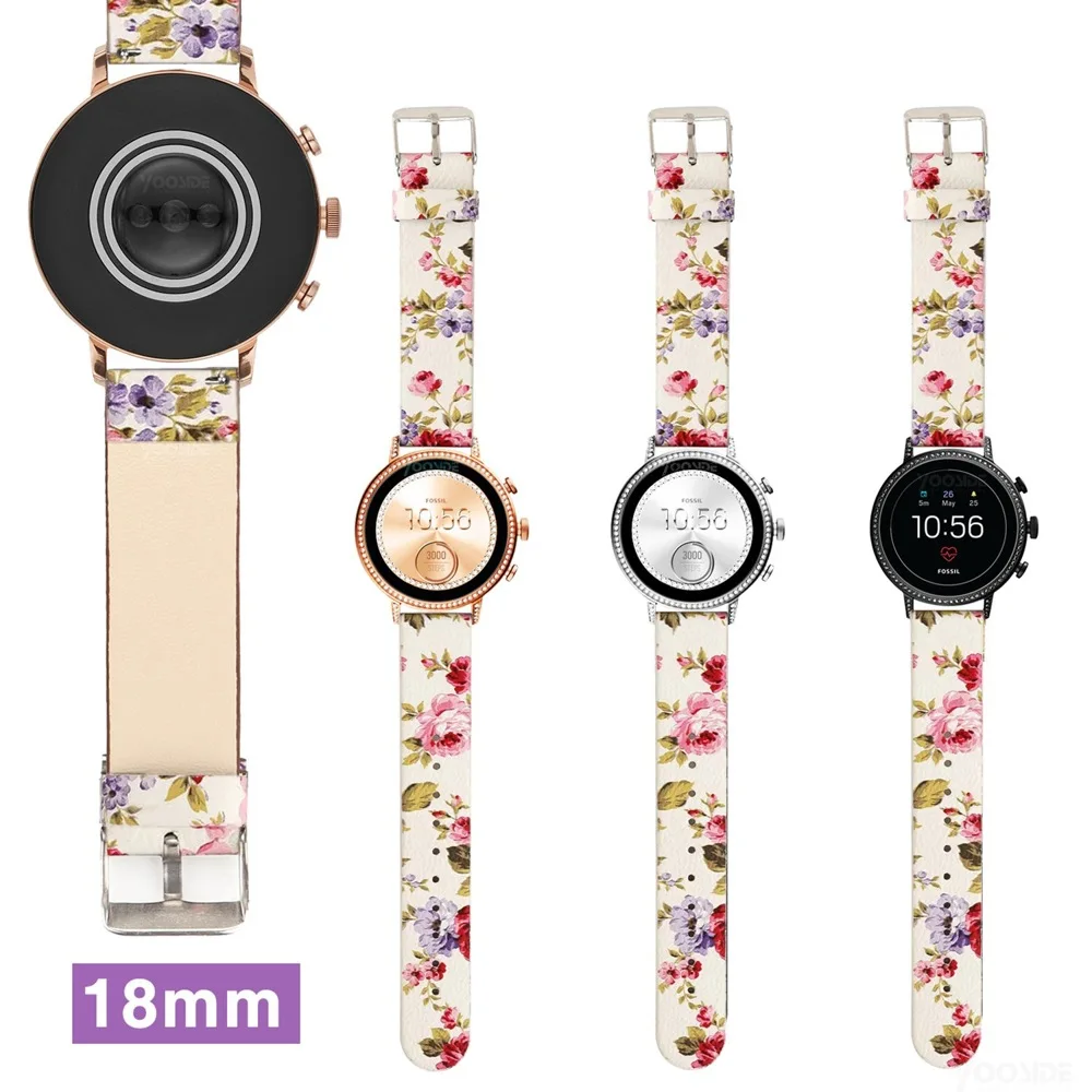 Для Fossil Q Venture 18 мм Быстрый выпуск цветок кожаный ремешок для часов браслет для Fossil Q Venture Gen3/Gen4 HR/Ticwatch C2