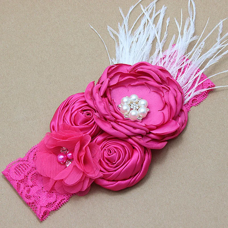 

chiffon Lace Baby Headband satin rose Flower Girls Headband Hair Bow Flower Headband for Baby Girl Children Hair Accessories