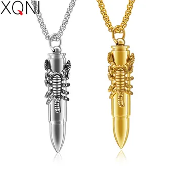 

XQNI New Design Vintage Scorpion Bullet Pendant Necklace For Male Jewelry Gift 316L Stainless Steel Men Jewelry Necklace Male
