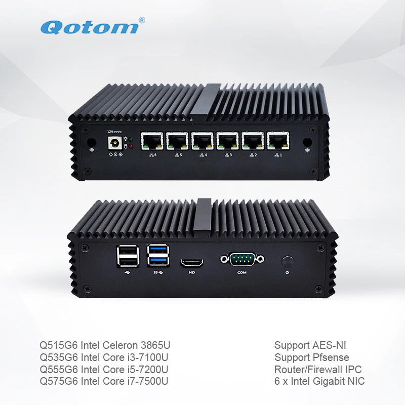 Qotom Mini PC Q500G6-S05 с Celeron Core i3 i5 i7 AES-NI 6 гигабитная Сетевая интерфейсная карта роутер с файрволом Поддержка Pfsense Linux Ubuntu безвентиляторный