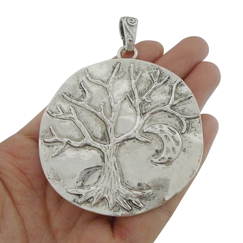 

3 x Antique Silver Metal Large Tree with Moon Round Charms Pendants for Necklace Jewelry Making Findings 71x64mm
