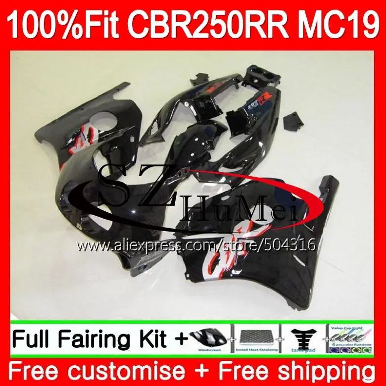 Литые изделия для Honda CBR250RR 88 89 91 92 93 CBR 250RR MC19 119SH. 21 CBR250 RR глянцевый черный 1988 1989 1990 1991 1992 1993 обтекатель