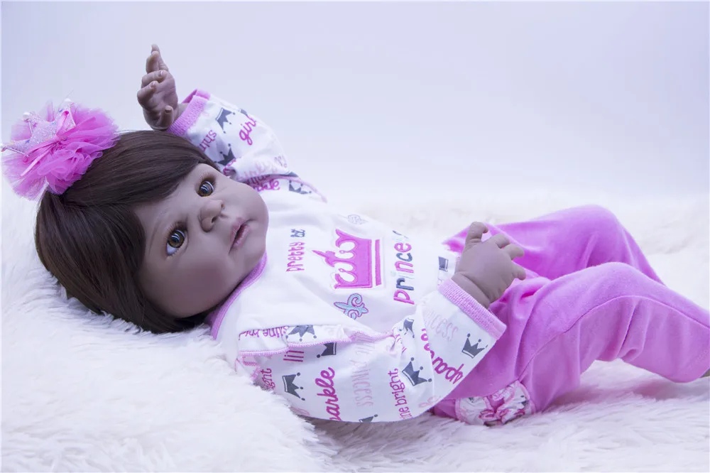 Bebes Reborn 56 см Силиконовая черная кожа куклы настоящая жесткая виниловая принцесса