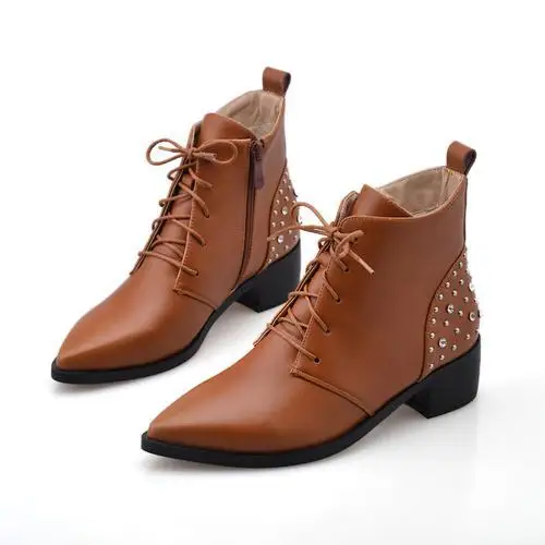 

Plus size lady shoes Full Grain Leather Pionted toe Square heels Fashion Boots Soft Leather women shoes  FREE SHIPPING