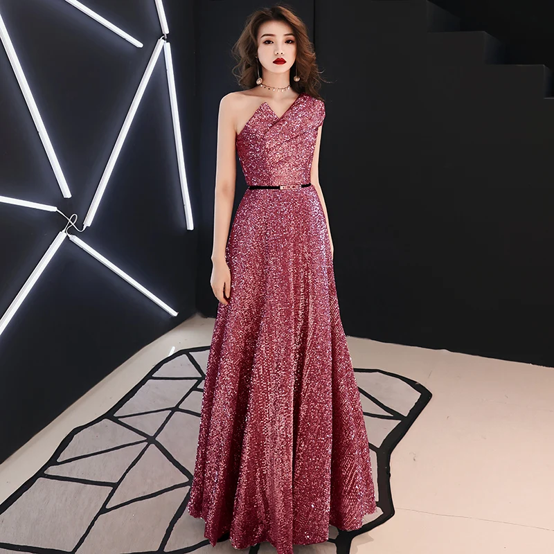 New Long Party Dress Wine Red Back V Neck Shine Sequin Sparkle Elegant  Women Evening Party Dress - Dresses - AliExpress