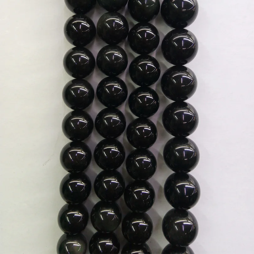 Discount Wholesale Natural Genuine Flash Black Obsidian Round Loose Stone Beads 6/8/10/12mm Fit Jewelry DIY Necklaces Bracelets