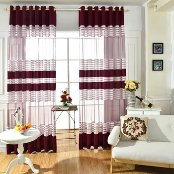 

2017 Red White Polyester Cloth Modern Simple Striped Bedroom Sheer Window Screening for Living Room Tulle Curtain