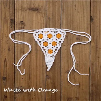 White with Orange Ручной крючком кружева стринги аппликация мини-бикини купальники бикини для загара - Цвет: White with Orange