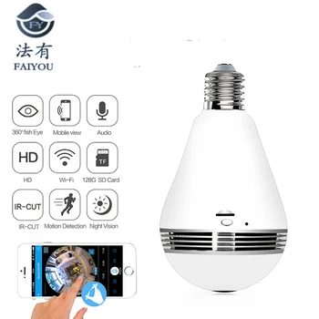 

Bulb Lamp Wireless IP Camera Wifi 960P Panoramic FishEye Home Security CCTV Camera 360 Degree Night Vision Support 128GB