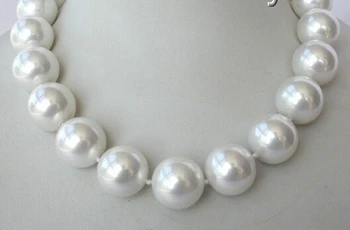 

Free shipping classic big 20mm round white south sea shell pearl necklace clasp AAA style Fine Noble real Natural free shipping