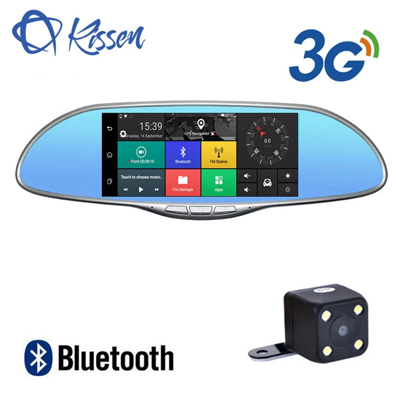 

Kissen Android 5.1 Car DVR 3G 7 Inch Touch Dash Cam Rearview Mirror Dash Camera Dual Lens GPS Navigation Wifi Bluetooth Recorder