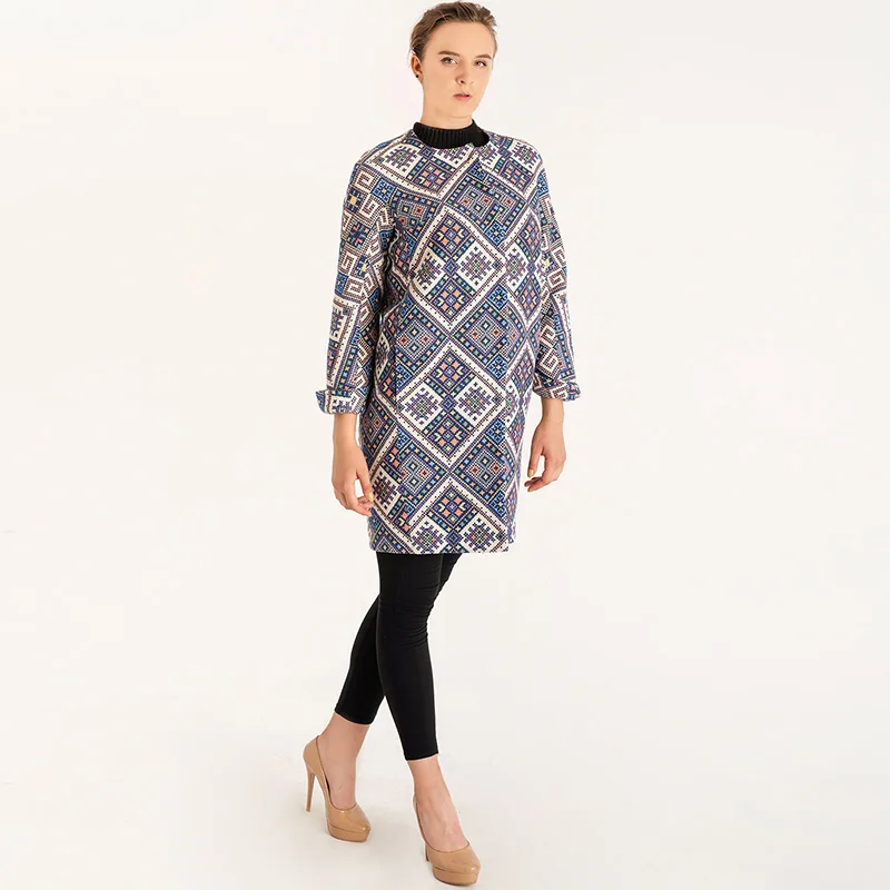 

Autumn Winter Women Ethnic Embroidery Outerwear Tribal Print Office Ladies Jacket Fashion Women Vintage Long Sleeve Coat 4XL-6XL
