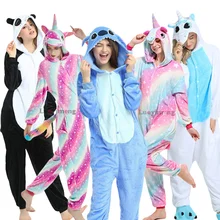 Новинка; Пижама-комбинезон для взрослых с вышивкой панды; женские пижамы кигуруми с единорогом; пижамы для сна с рисунками животных; Фланелевая пижама; комбинезон