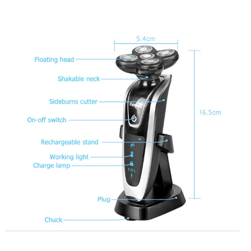 Kemei 3 в 1 Бритва для всего тела Водонепроницаемая вращающаяся интеллектуальная зарядная Бритва для мужчин уход за лицом 5D плавающая 5886