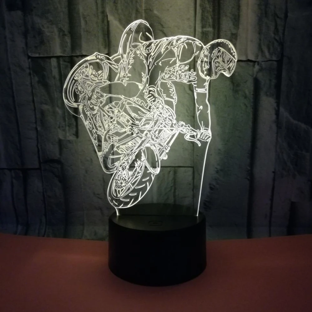Moto Motocycle Светодиодная лампа меняющая цвет 3D иллюзия визуальный ночник креативный светильник для украшения спальни Новинка лампа подарок сувенир