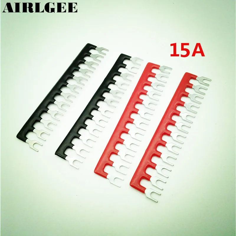 10 Pcs Fork Type 12 Postions Terminal Strip Jumper Black+Red 400V 15A