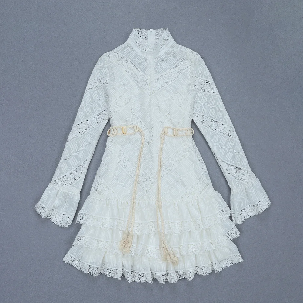 Новое Женское Кружевное белое Водолазка с длинным рукавом Vestidos знаменитое вечернее облегающее платье платья оптом