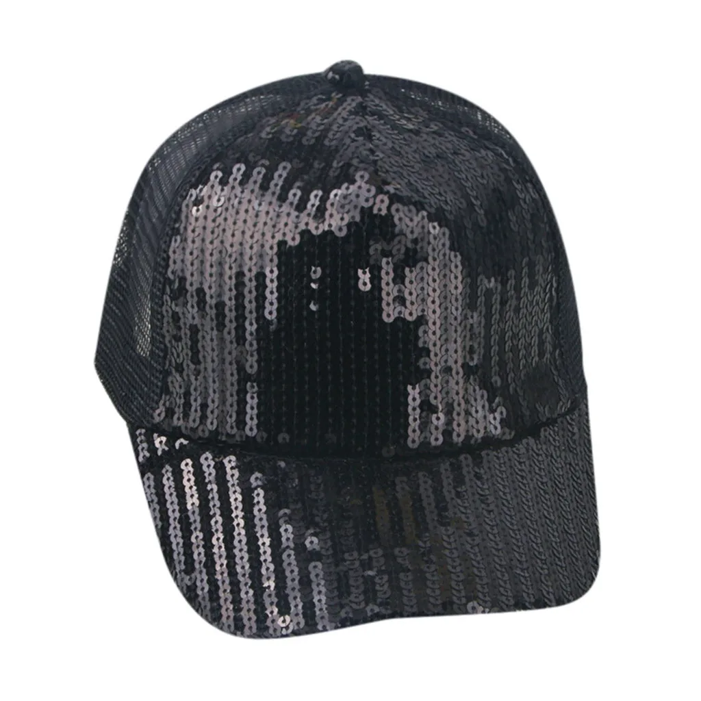 Горячая Распродажа летнее платье для девочек и мальчиков Snapback Шапки Детский одно тонный, блестки бейсболка Детская уличная одежда; Отделка: пэтчворк; без полей для мужчин, для прогулок, грузовые шапки - Цвет: Black