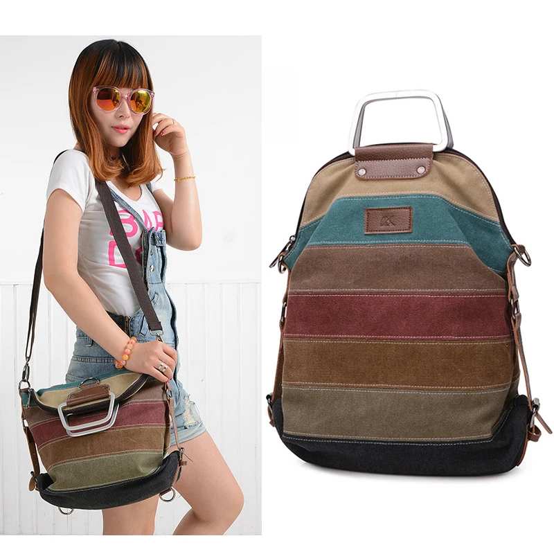 

High Quality Contrast Color Messenger Bag Female Canvas Shoulder Bags Large Capacity Portable Three-purpose Bags for Girl School
