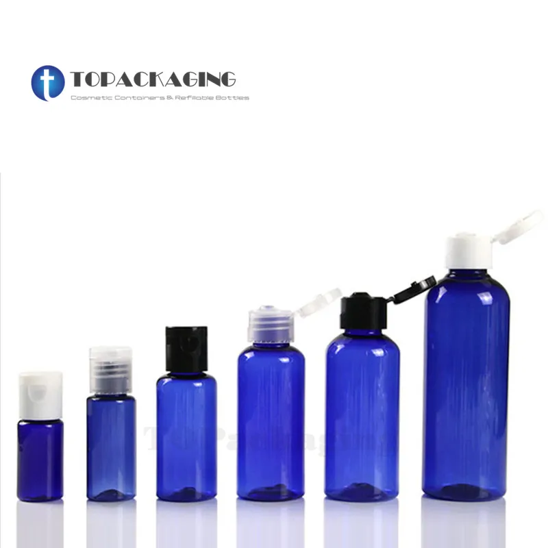 10/20/30/50/100ml Flip Screw Cap Bottle Empty Essential Oil Blue Plastic Cosmetic Container Sample Lotion Makeup Refillable Pack