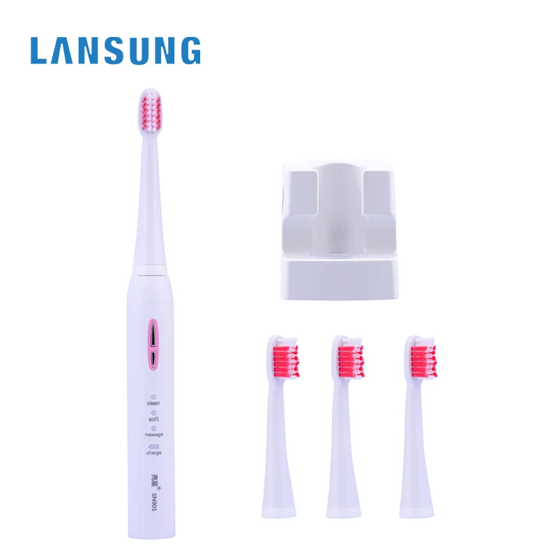 Розовый LANSUNG SN901 электрическая зубная щетка Sonic IPX7 Водонепроницаемая зубная щетка DuPont со сменными головками щетка с таймером уход за зубами ребенок - Цвет: Розовый