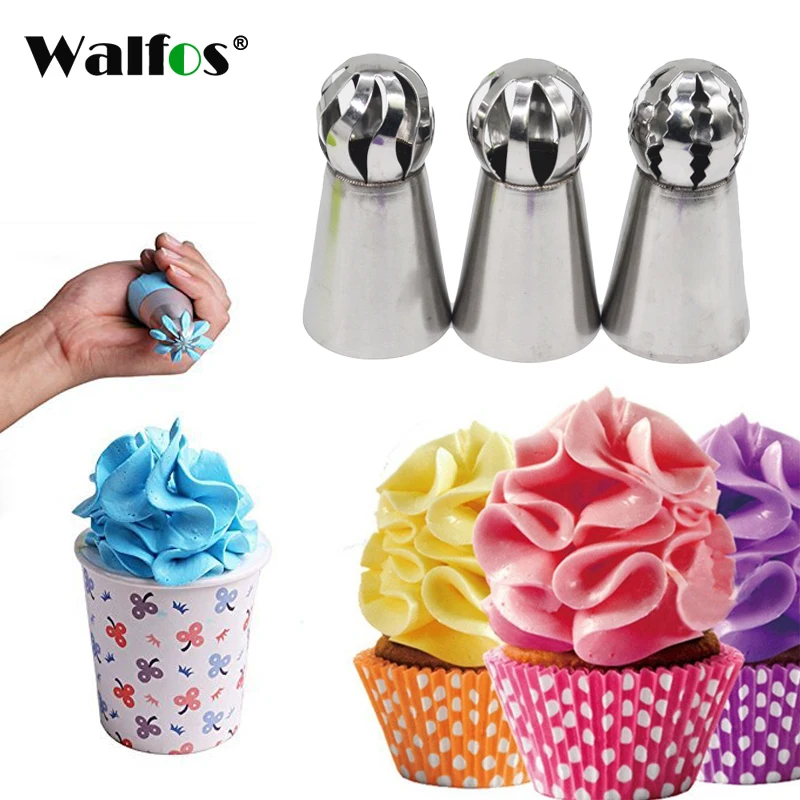 

WALFOS 3pc/set Russian Piping Nozzle Sphere Ball Icing Confectionary Pastry Tips Cupcake Decorator Kitchen Bakeware