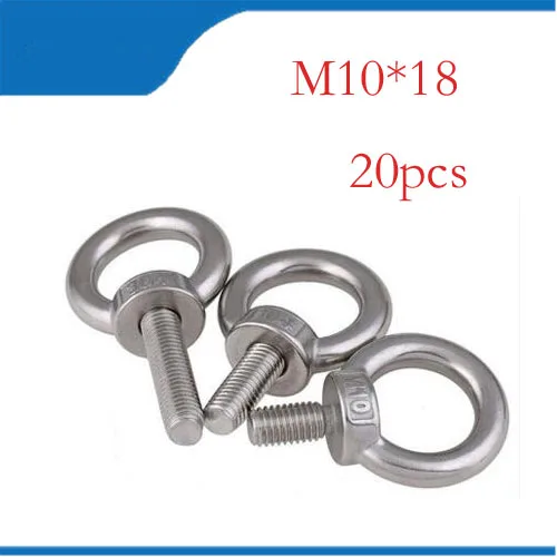 

20pcs/lots M10*18 304 Stainless Steel Lifting Eye Bolts Round Ring Hook Bolt